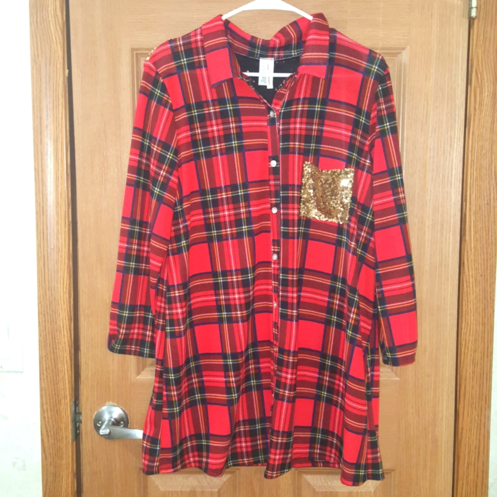 1X Now N Forever Red Plaid Tunic